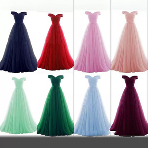 Off Shoulder Tulle Ball Gown Empire Waist Long Evening Dress Formal Wedding Banquet Dress - Product Image 1