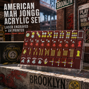 Juego de Mahjong Americano de Acrílico de Una Sola Capa, Color Rojo Oxblood, 1.26 Pulgadas, 160 Piezas, Tema Barrio de Brooklyn, Grabado, Plegable, de Lujo, OEM - Product Image 6