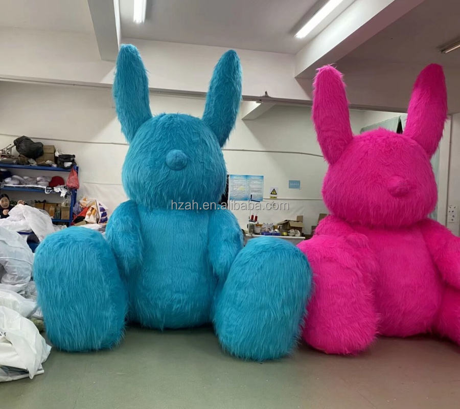 Balloon Inflatable Rabbit Pink Blue Plush Easter Bunny Cartoon Balloon Inflatable Furry Rabbit ...