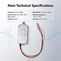 Module amplificateur de puissance RF GUORESOUN 703-733 MHz personnalisable 13W 25W 50W, gain 48 dB, 50 Ohm, amplificateur de signal d'impulsion CW