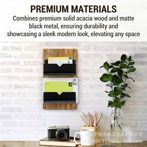 Wooden <b>Wall</b> <b>Mounted</b> Double Layer Envelope Rack Metal Channel Office Mail Organizer Rectangle 2 Tier <b>Wall</b> <b>Shelf</b> - Product Image 4