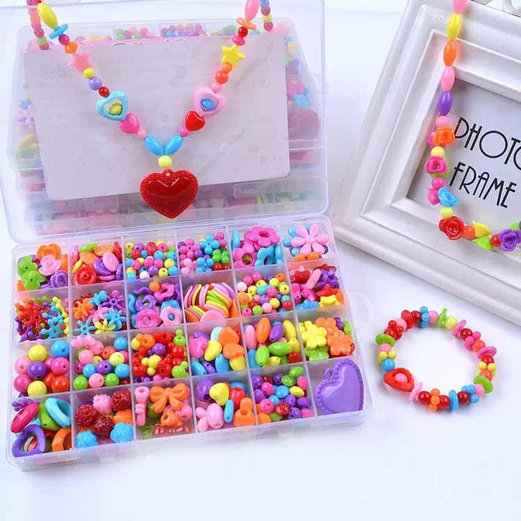 Beads Set With 4 Packs String 24 Different Types And Shapes Colorful Acrylic Beads In A Box For Children Necklace Bracelet Craft