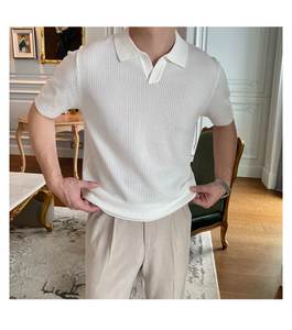 <span class=keywords><strong>M</strong></span>-3XL Erkek Günlük V Yaka Dokulu Gömlekler Slim Fit Düz Kısa Kollu Tişörtler Örme Yumuşak Rahat Günlük Tişört - Product Image 6