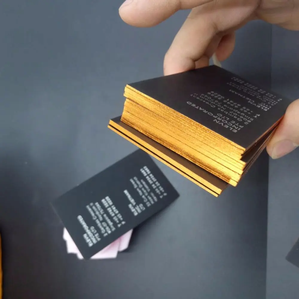 Custom edge color business card, deboss gold foil business card printing