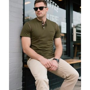 เสื้อเชิ้ตเฮนลีย์แขนสั้นผู้ชาย FOXA ผ้าฝ้าย ระบายอากาศได้ดี สวมใส่สบาย - Product Image 4