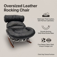 Fauteuil à bascule rétro en cuir, fauteuil de relaxation surdimensionné rembourré, fauteuil d'appoint à base basculante en cuir PU pour salon et villa