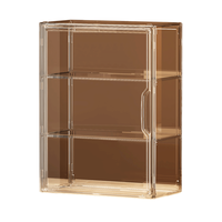 Vitrine carrée transparente en plastique à 3 niveaux avec porte, anti-poussière, empilable, pour objets de collection, figurines et boîtes mystères