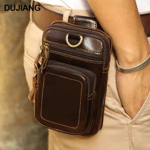 Vintage Small Waist Packs Mobile Phone Bag Genuine Leather Waist Belt Bag For Men