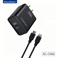 Chargeur rapide PD 18W Type-C Prise EU/US Entrée AC 100-240V Câble de 1 mètre pour téléphone portable Montre connectée Ordinateur portable & Appareil photo 5V/3A