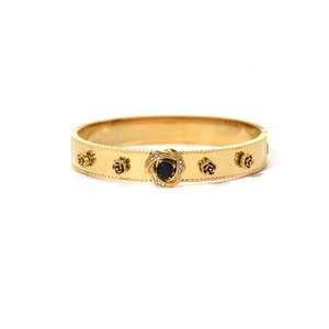 Bracelet tendance en acier inoxydable 316L plaqué or PVD avec pierre noire et diamants, motif rose - Product Image 1