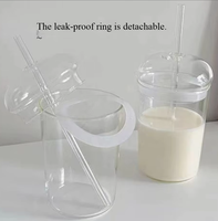 Gobelet en verre borosilicate avec couvercle et paille 16oz, transparent, réutilisable, pour café glacé, matcha, smoothie, jus, et comme article de voyage