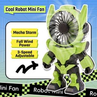 Mini ventilateur portable en forme de robot, 3 vitesses, rechargeable par USB, ventilateur de bureau créatif pour enfants, cadeau d'été