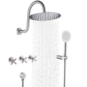 Penjualan terlaris 2024 terbaik membeli disikat nikel Mixer keran dinding dipasang instalasi kepala pancuran keran Shower