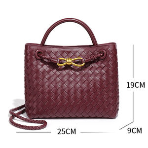 Sac à main tissé haut de gamme tendance pour femme, sac seau en cuir vegan, tendance, polyvalent, bandoulière unique, fermoir en corde <span class=keywords><strong>métallique</strong></span> - Product Image 2