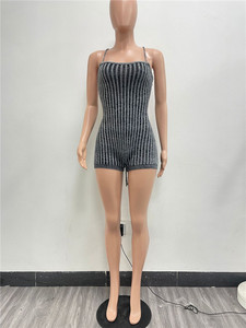 Monos deportivos de punto a rayas para mujer Hipster Sexy de corte bajo sin espalda vendaje elástico ajustado de una pieza mamelucos - Product Image 5