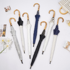 ร่มด้ามไม้ไผ่ทรีซาน สีกรมท่า ลายจุดสีขาว เปิดแบบแมนนวล ป้องกันแดดฝน สำหรับผู้หญิง ใช้สำหรับการเดินทาง - Product Image 2