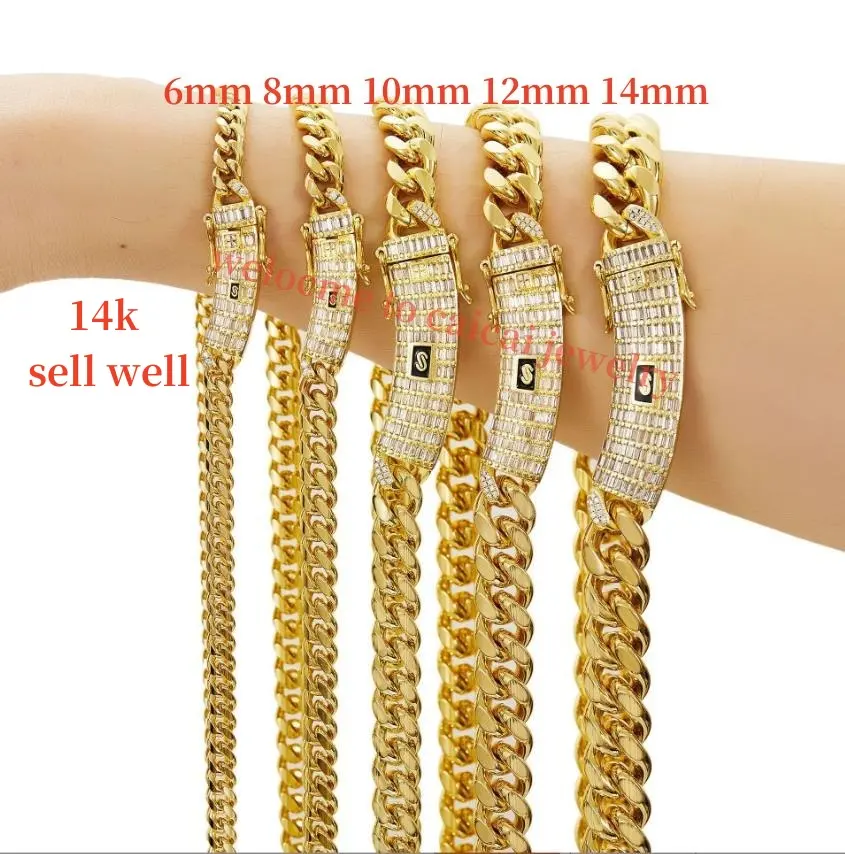 USA Anklet bracelet Necklace 14k Gold jewelry Cuban Link Chain Miami Chain 6mm 8mm 10mm 12mm 14mm Miami Cuban Chain custom