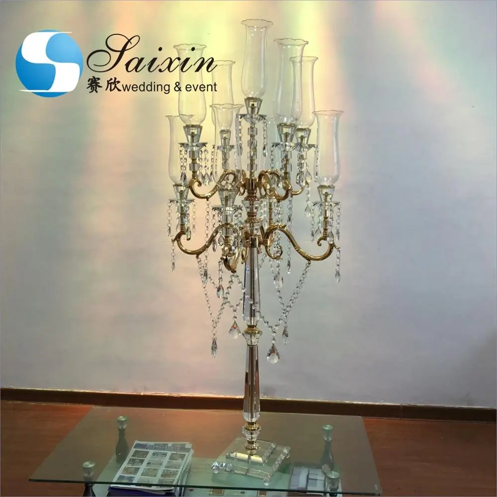 ZT-200S Luxury 9 arms wedding decoration centerpieces gold crystal candle holder