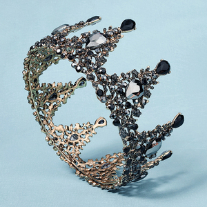 Couronnes de mariée vintage noires de style européen, diadèmes en alliage avec strass, couronnes de mariage rondes pour femmes, vente en gros, diadèmes rétro en cristal - Product Image 4