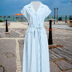 ชุดแมกซี่คอตตอนลินินสำหรับผู้หญิง, ชุดเดรสลำลองคอตตอน<span class=keywords><strong>ล</strong></span>ินินเสื้อเชิ้ต<span class=keywords><strong>ล</strong></span>ำลองกระดุมด้านหน้า<span class=keywords><strong>ล</strong></span>ายทางสำหรับฤดูร้อน - Product Image 2