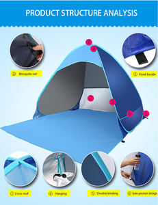 Outdoor Campingtent Voor 2 Personen Upf 50 + Uv Zonwering Opvouwbare Strandtent Met Automatische Pop-Up Structuur Met Één Slaapkamer - Product Image 5