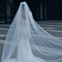 Voile de mariée de luxe fait main en perles, style cathédrale, 3 mètres, en tulle blanc beige, accessoires de robe de mariée, perlé, 1 couche, polyester