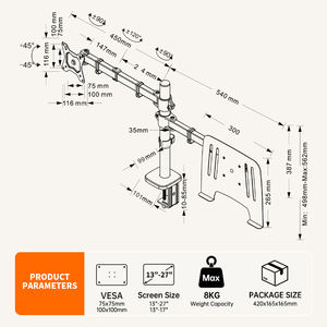 खकुहोओ डुअल डेस्क मॉनिटर माउंट लैपटॉप स्टैंड मिश्र धातु स्टील 90 टिल्ट 100-400 मिमी ऊंचाई समायोजन एर्गोनोमिक होम ऑफिस डेस्क स्टॉक - Product Image 6