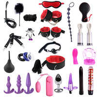 En stock 28 pièces : Anneau de retardation en cuir BDSM SM, Plug anal, Jouets sexuels de bondage, Boule buccale, Kit de bondage pour lit, Équipement de retenue BDSM