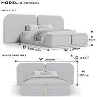 Meubles de chambre d'hôtel modernes en gros : Lit élégant rembourré en bouclette avec détails métalliques minimalistes