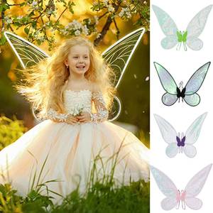 Kids Colorful Butterfly Korean Thin Tulle Pearl Earrings Props Angel Fairy Wings Set - Product Image 2