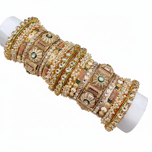<b>Charming</b> Kundan Meenakari and Pearl <b>Bangles</b> Set Designer Glam Finish Jewelry for Women Perfect for Weddings - Product Image 2