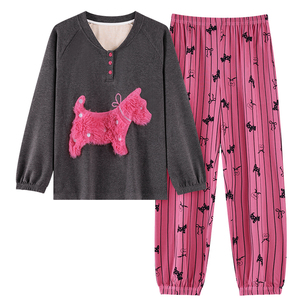 Sleepwear Sets Silk <strong>Wool</strong> Plush Pajamas Women's Autumn and Winter AB Face Crew Neck Warm Girl Can Wear Home Suit - Product Image 6