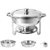 Réchaud à alcool 4,5 L en acier inoxydable avec couvercle dôme, bac à eau et bac alimentaire pour buffet, traiteur, fête, restaurant, argent/or