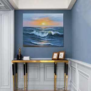 Arte Original Pintado a Mano en <span class=keywords><strong>Acuarela</strong></span> sobre Lienzo, Arte Moderno de <span class=keywords><strong>Paisaje</strong></span> Marino, Estilo de <span class=keywords><strong>Playa</strong></span> y Océano, Arte de Pared con Marco de Madera Personalizado - Product Image 3