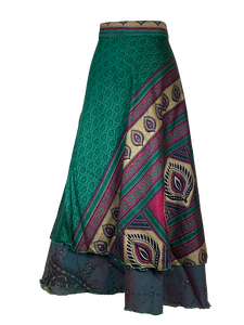 Free Size Double Layer Sari Silk <b>Wrap</b> <b>Skirt</b> for Women Maxi Bohemian Style <b>Long</b> <b>Skirt</b> Lightweight Comfortable and Unique Design - Product Image 4