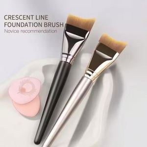 Ulikeke Custom Logo Kabuki Foundation <b>Brushes</b> Flat Black Synthetic Hair Wooden Handle Thin Foundation Makeup <b>Brush</b> - Product Image 4