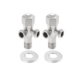 <span class=keywords><strong>Robinet</strong></span> d'arrêt <span class=keywords><strong>double</strong></span> angle en acier inoxydable 1/2 SS 1 entrée 2 sorties - pour machine à laver, toilettes, chauffe-eau - Product Image 3