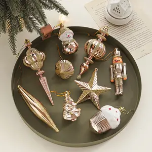 Xmas Gouden Hanger Notenkraker Sneeuwman Santa Claus Ster Vorm Kerstboom Decoraties Opknoping Ornamenten