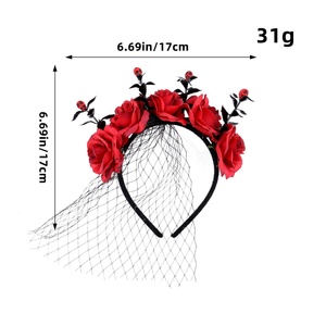 Halloween <b>Rose</b> Net, Gauze, Headband, Ghost Festival Performance, Headband, Dark Garland, Veil, Headband and Hair - Product Image 6