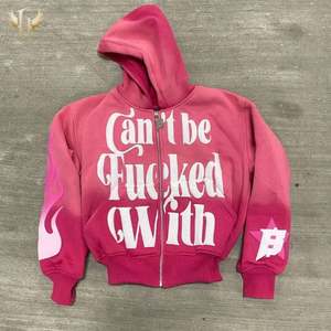 Manufacturer Heavyweight 500GSM 3D Gradient Puff Screen Printing <b>Zip</b>-<b>Up</b> Hoodie Sun-Faded Acid Wash Hooded <b>Hoodies</b> - Product Image 2