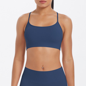 Women Thin Strap Criss Cross <b>Back</b> Sports Bra Padded <b>Low</b> Support Shockproof Yoga Bra Gym Running Pilates Workout Crop <b>Top</b> OEM ODM - Product Image 2
