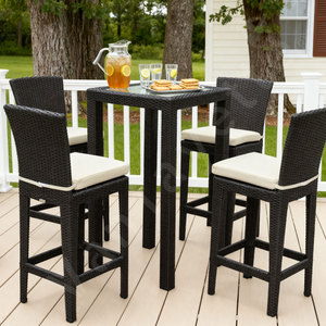 Vanfayette Wicker Rattan <strong>Garden</strong> <strong>Bar</strong> <strong>Table</strong> <strong>and</strong> <strong>Stools</strong> Tiki <strong>Bar</strong> Set High Back PE Rattan for Restaurant Coffee <strong>bar</strong> Outside Decor - Product Image 1
