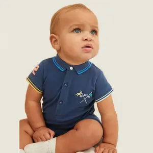 2023 Summer Eco-friendly kid clothes soft solid baby rompers for boy cotton baby bodysuit custom print baby kids polo-shirt