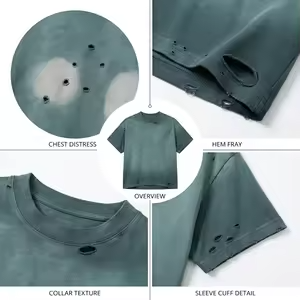 <span class=keywords><strong>T</strong></span>-shirt da uomo personalizzata in cotone pesante da 350 grammi, lavaggio acido effetto stone, sfumatura bicolore, distressed, strappata, taglio cropped e boxy - Product Image 4