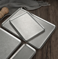 Assiette rectangulaire rétro coréenne en acier inoxydable, plateau à steak, plateau à snacks, accessoires de cuisine, plat carré argenté flocon de neige