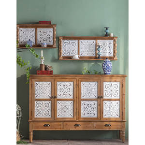 Mueble de madera Estilo Vintage para el hogar, mueble con diseño rústico de tallado desgastado, <span class=keywords><strong>4</strong></span> puertas blancas, cajón de almacenamiento - Product Image 2