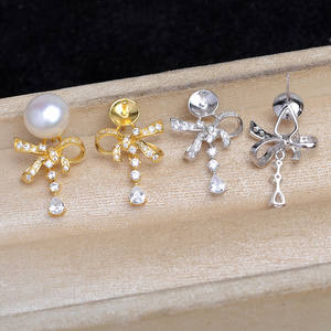 Support d'oreille en argent Wenchi S925 avec nœud, 10-12 mm, accessoires de bricolage pour bijoux en perles, semi-finis, 15669, composants de bijoux - Product Image 1