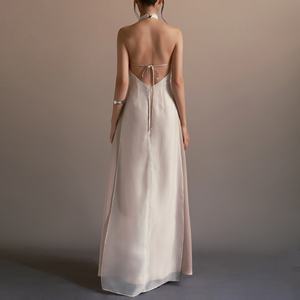 เดรสยาวแบบมีสายคล้องคอ ดีไซน์พิเศษ สำหรับผู้หญิง สไตล์ลำลอง เซ็กซี่ หรูหรา รับผลิตตามแบบ ODM OEM ขายส่ง - Product Image 2