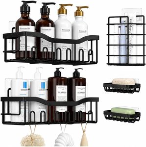 Lot de 5 paniers de douche adhésifs en acier inoxydable thermolaqué, grande capacité, sans perçage, étagères de rangement pour salle de bain - Product Image 2