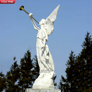 Sculpture de statue d'ange en marbre antique classique sculptée à la main pour l'extérieur, soufflant sur une <span class=keywords><strong>trompette</strong></span>, à vendre - Product Image 2